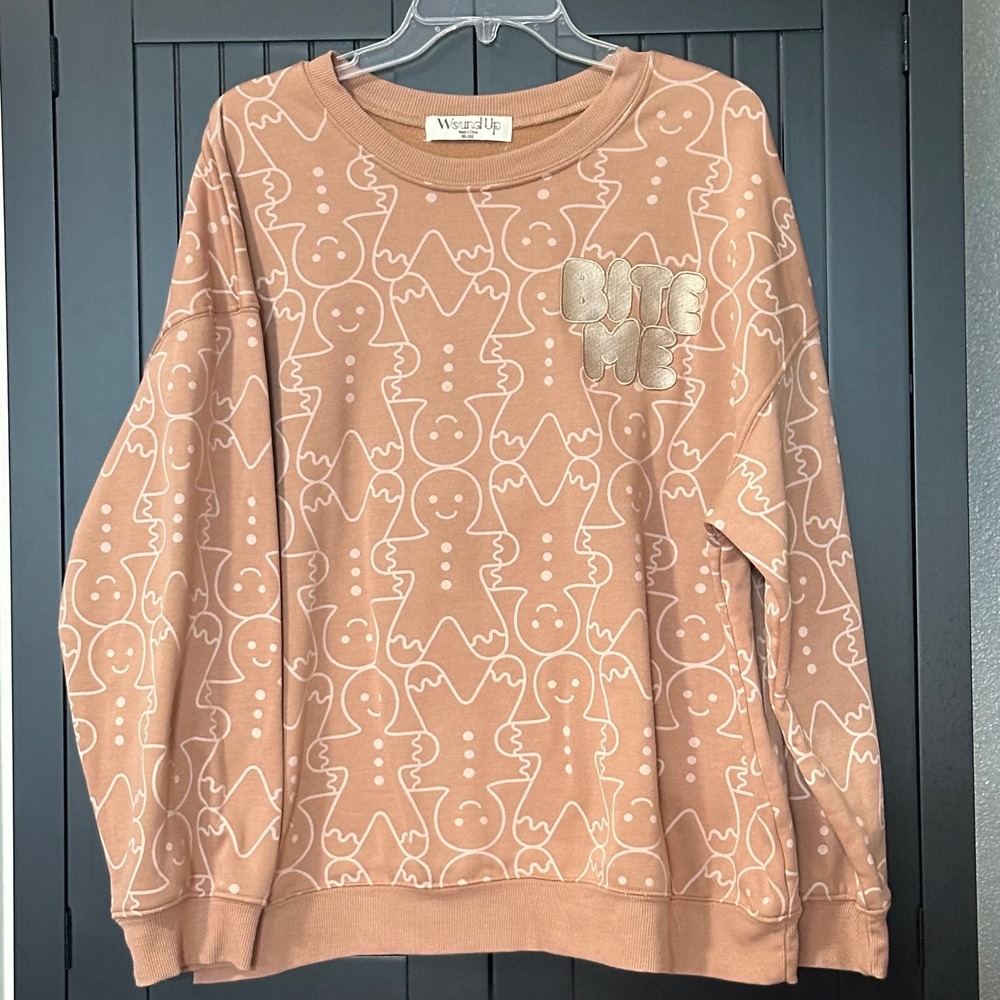 Wound Up Sweatshirt Womens XXL Brown Gingerbread Bite Me Graphic Hoiday